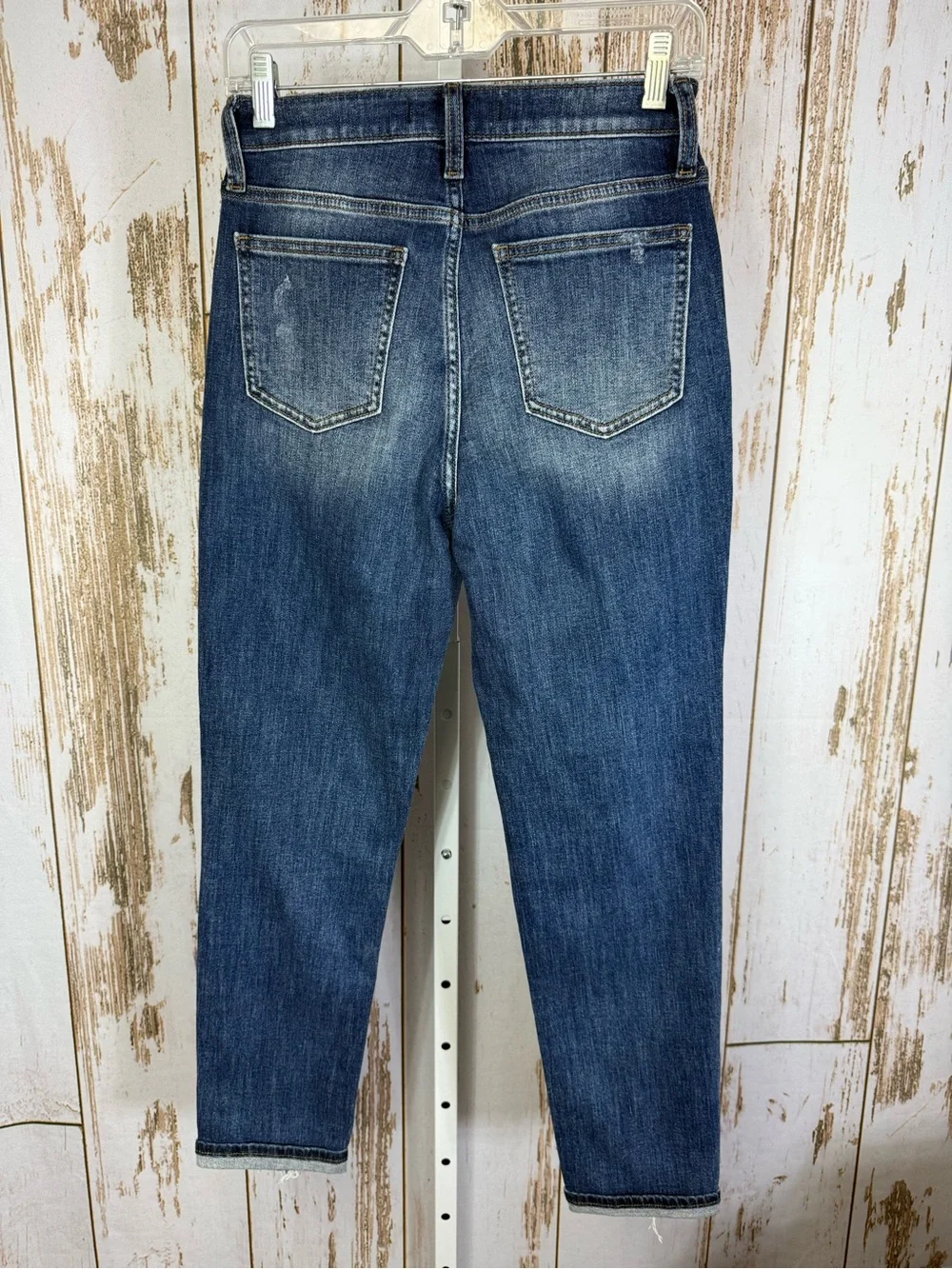 Willow & Root, The Mom Jean, Ankle Length Distressed Dark Wash Jeans. Size 26. - Picture 3 of 6
